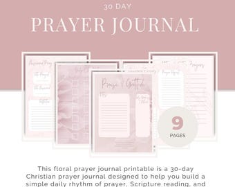 Prayer Journal Printable | 30 Day Prayer Journal | Christian Devotional PDF | Floral Faith Journal for Women |