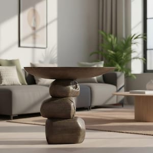 Geometric Stacked Wood-Like Side Table: Organic Modern Coffee Table