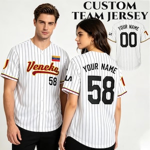 Camiseta de béisbol Veneka #58, camiseta personalizada con nombre y número de Venezuela, rayas finas y parche de la bandera, camisetas deportivas para el día del partido 2026, regalo para aficionados, unisex.