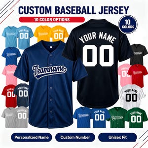 Op maat gemaakt honkbalshirt van een team, gepersonaliseerd met geborduurde naam en nummer, sportshirt voor wedstrijddagen, cadeau voor fans (mannen/vrouwen/jongeren)