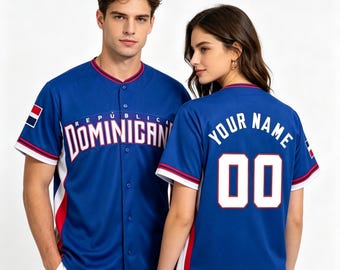 Maglia da baseball dominicana, con nome e numero personalizzati ricamati, maglietta per la Giornata Mondiale del Gioco 2026, ideale come regalo per i tifosi.