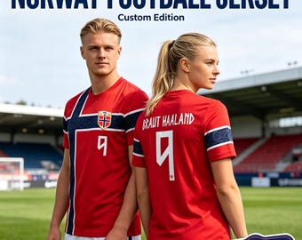 Anpassad Norge #9 inspirerad fotbollströja, personlig namnnummer röd norsk kors fotbollströja andningsbar matchtröja för män och kvinnor