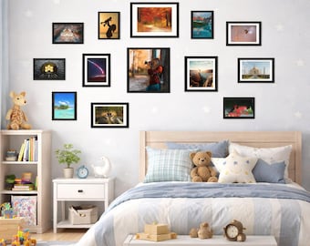 Black Wood Picture Frame Collage Set, Gallery Wall Frames set, 15 Piece