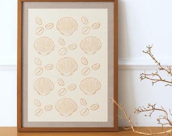 Seashells and Coffee Beans Print – Coastal Wall Art (Digital Download)