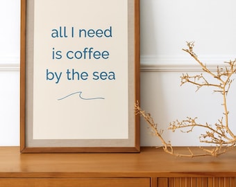 Coastal Coffee Print – Minimalist Beach House Art (Digital Download)