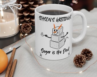 Sugarcube Snowman Mug | "Sugar is the Devil" Holiday Coffee Cup