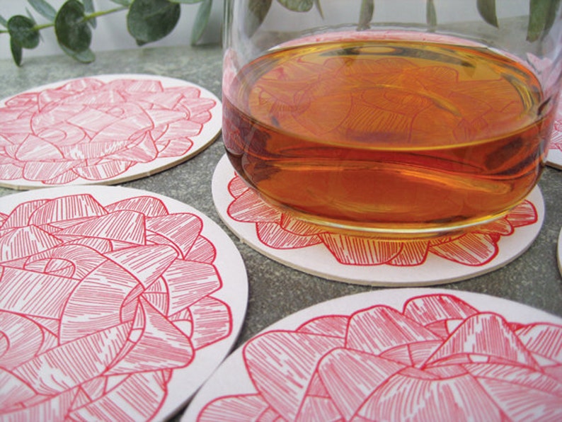 Set of 8 Red Gift Bow Letterpress Drink Coasters