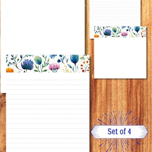 Juego de blocs de notas imprimibles “Flores2”: con o sin líneas, tamaño carta estadounidense, 3 x 3 pulgadas (descarga digital)