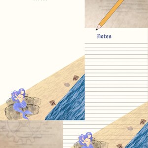 Notas “Sirena”, tamaño 5x8 pulgadas, imprimible. Productos digitales.