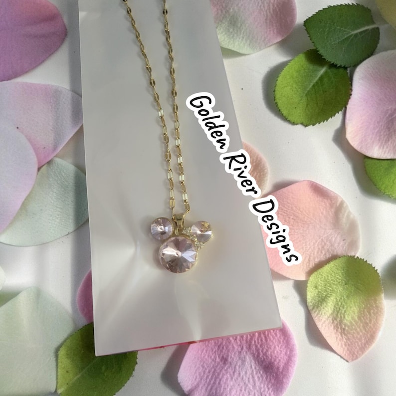 Colar Mickey Mouse rosa banhado a ouro 18K com zircônia, joia delicada, corrente de ouro minimalista imagem 1