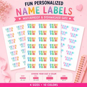 Personalized Name Labels, Waterproof Kids Name Stickers for Daycare, Water Bottles, School Supplies