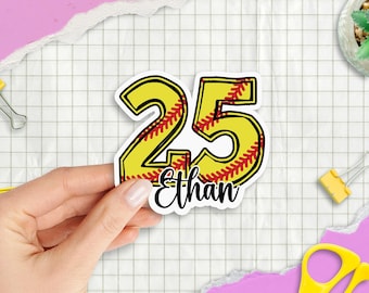 Custom Softball Name & Number Sticker | Personalized Team Sports Vinyl Decal