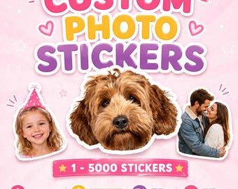Stickers photo personnalisés | Décalcomanies en vinyle imperméables personnalisées pour gobelets et ordinateurs portables