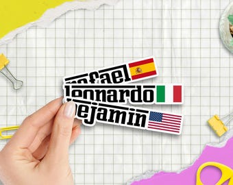 Custom Racing Name Flag Sticker | Personalized Number Vinyl Decal for Car, Motorcycle, Helmet & BMX