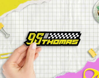 Personalized Racing Sticker | Custom Name & Number Vinyl Decal for Cars and Bottles