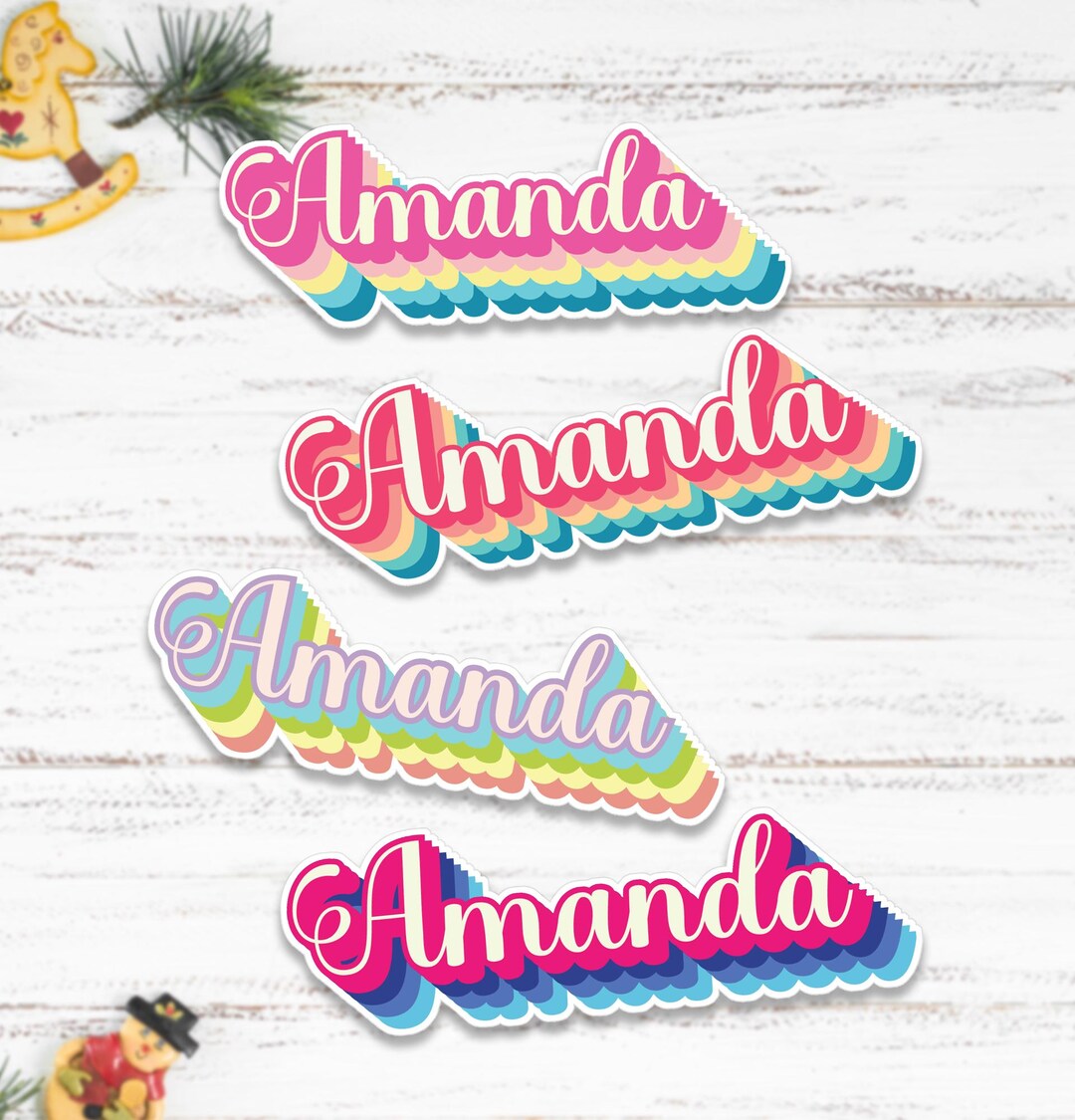 Personalized Retro Name Sticker | Custom Vinyl Name Labels | Colorful ...