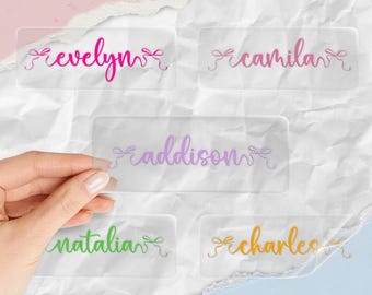 Custom Bow Name UV DTF Sticker | Personalized Ribbon Font Transfer for Cups, Tumblers & Gifts