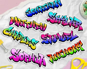 Custom Graffiti Name Sticker | Waterproof Vinyl Name Decal for Kids, School & Bottles