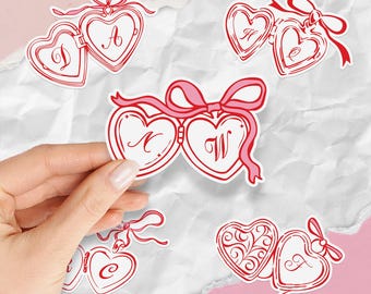 Personalized Locket Initial Sticker | Custom Ribbon Heart Decal for Couples | Anniversary & Wedding Gifts