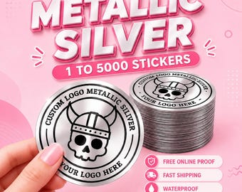 Custom Die Cut Logo Silver Metallic Stickers: Waterproof Vinyl Decals for Small Business Branding