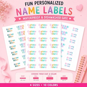 Custom Name Labels, Waterproof Kids Name Stickers for Daycare, Water Bottles, School Supplies