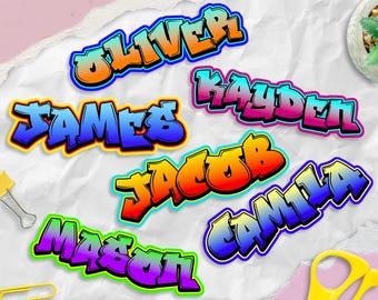 Personalized Graffiti Name Decal | Custom Urban Vinyl Sticker for Laptop, Bottle, School Gear