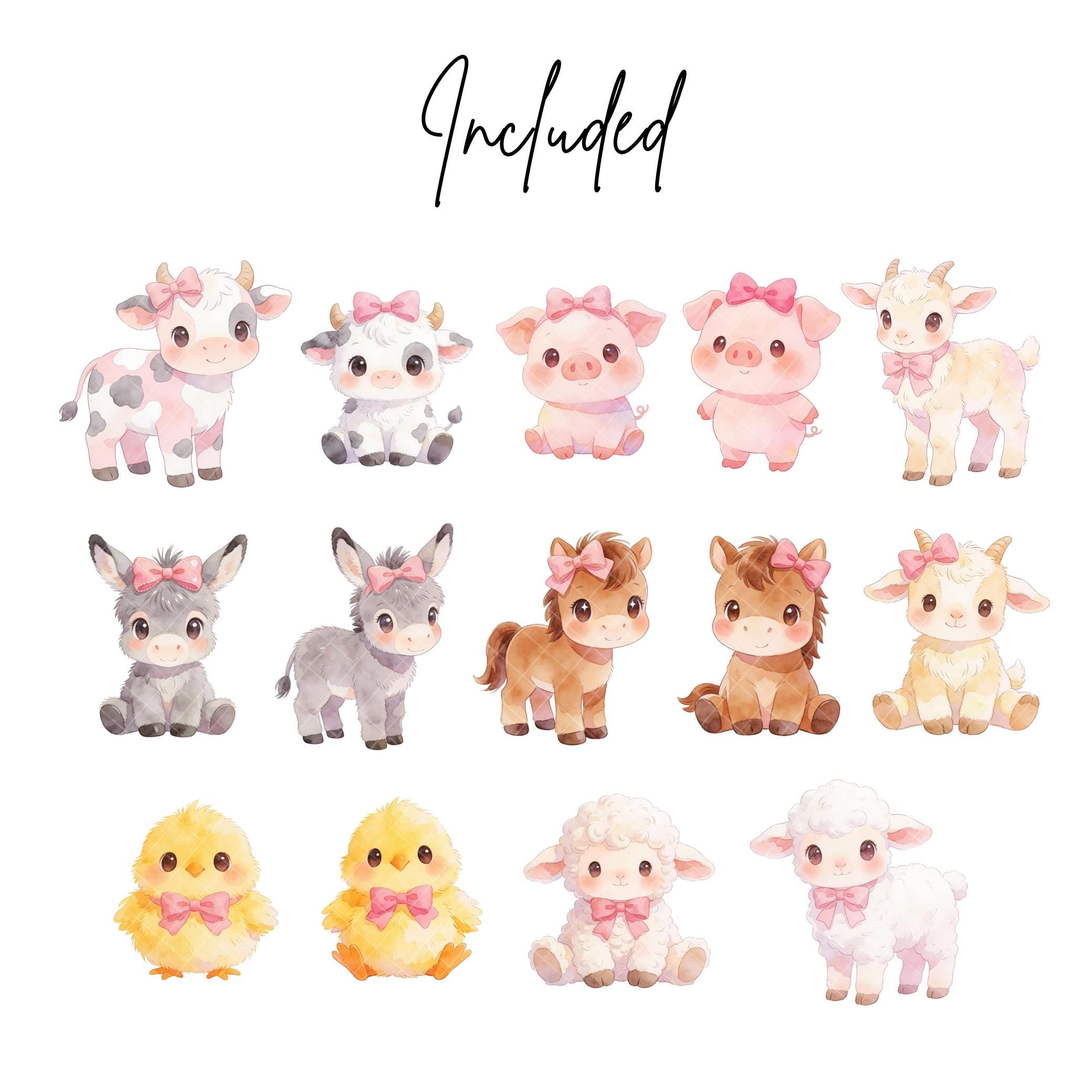 Kawaii Pink Farm Animals Clipart Bundle – Cute Pastel Baby Farm Animals ...