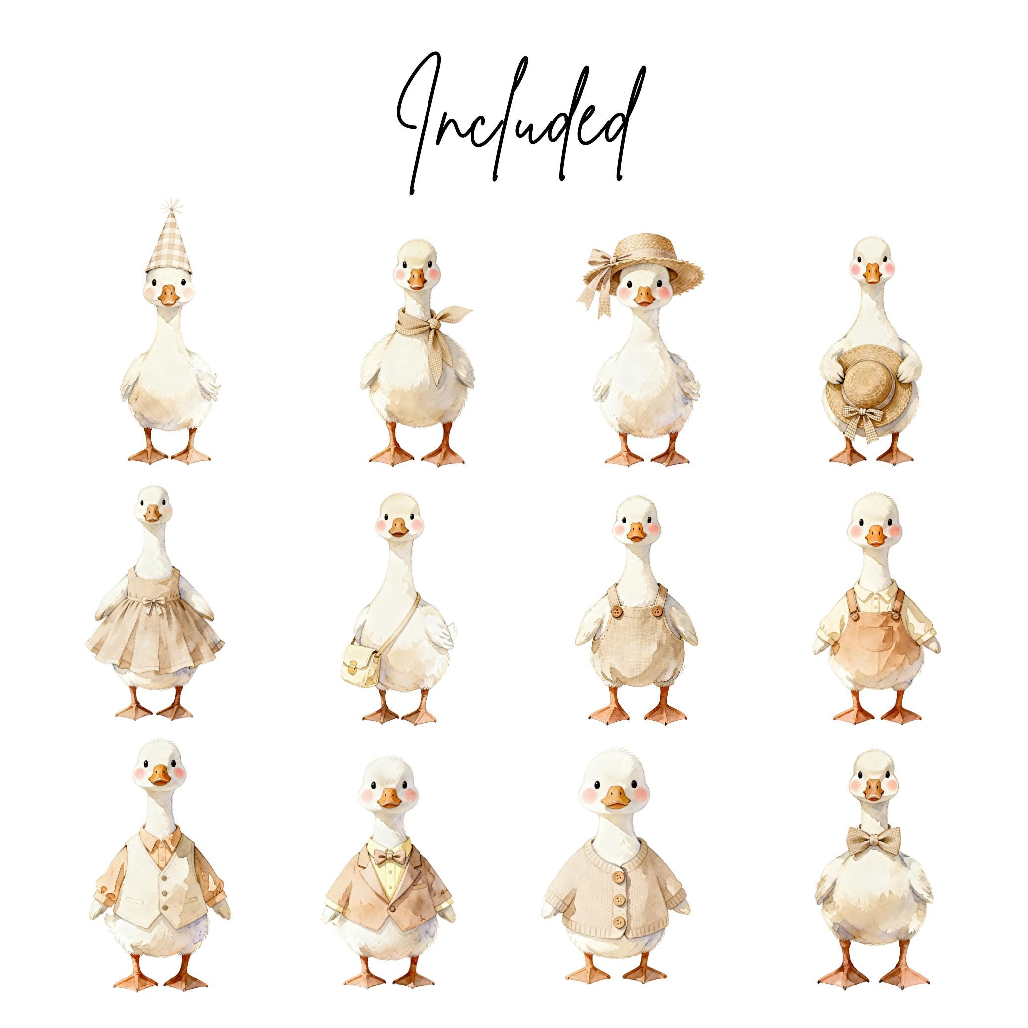 Cozy Goose Clipart Bundle – Watercolor Farm Goose PNG – Neutral ...