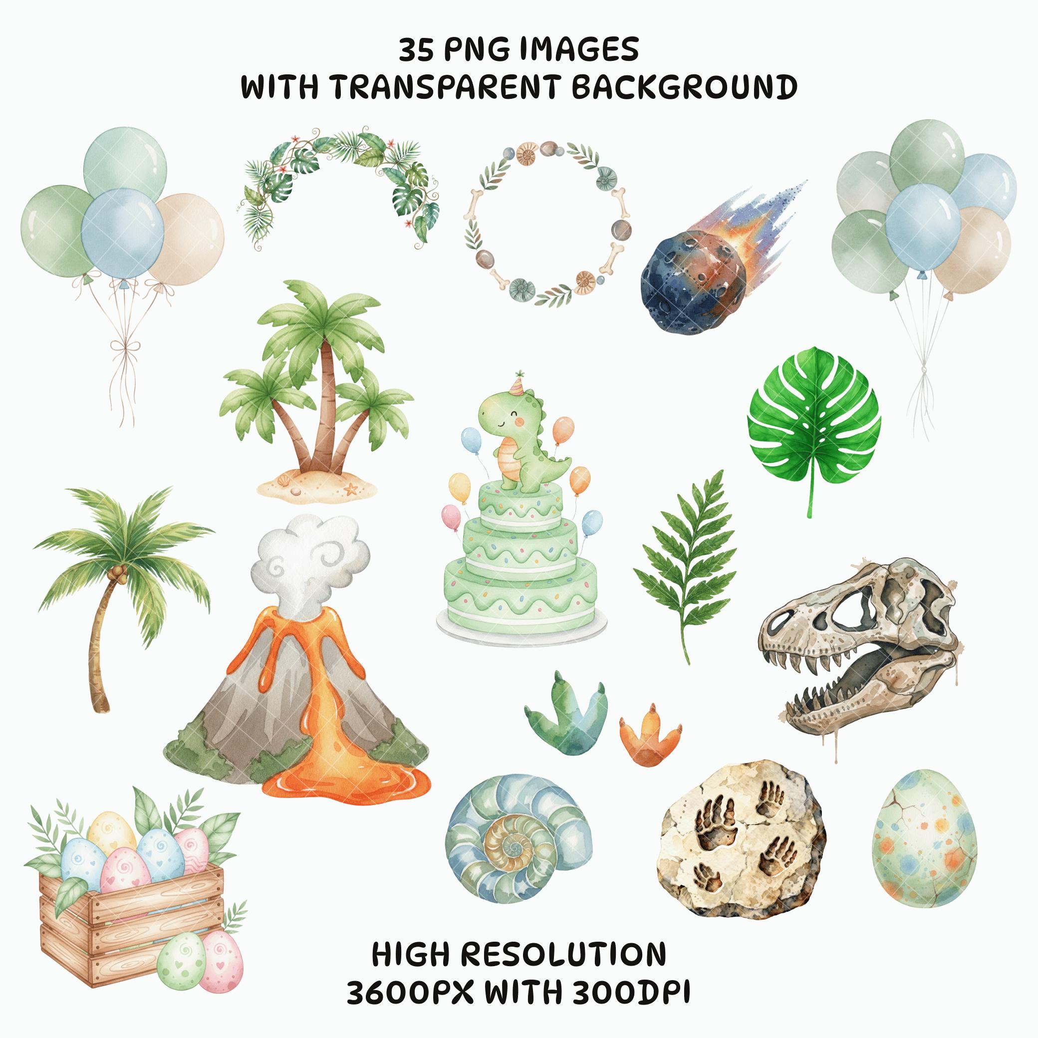 Dinosaur Clipart Bundle Cute Dino Party PNG Kawaii Watercolor Baby ...