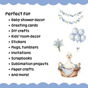 Gentle Goose Watercolor Clipart Bundle - Blue Pastel Baby Goose PNG Set ...