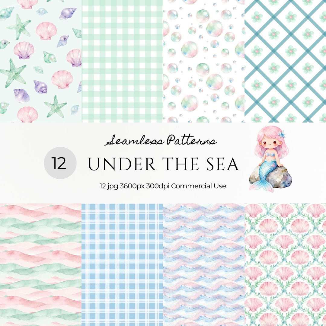 Under the Sea Seamless Patterns – Ocean Pastel Digital Paper Pack JPG ...