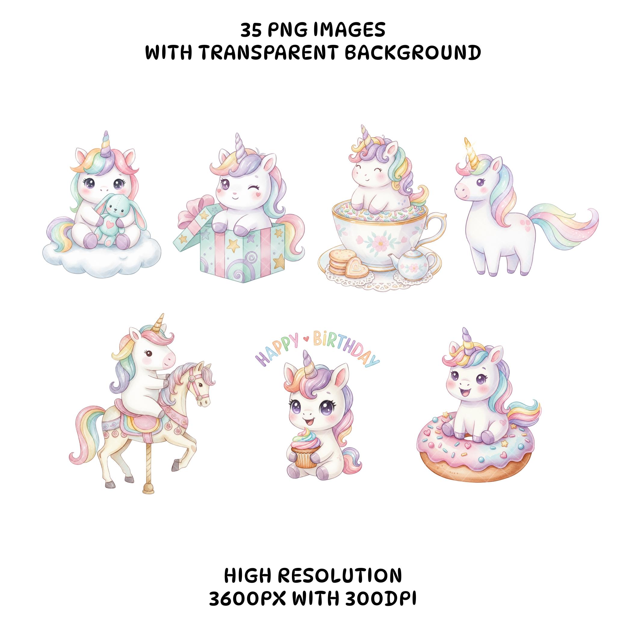 Pastel Unicorn Clipart Bundle – Kawaii Cute Rainbow Baby Unicorns for ...