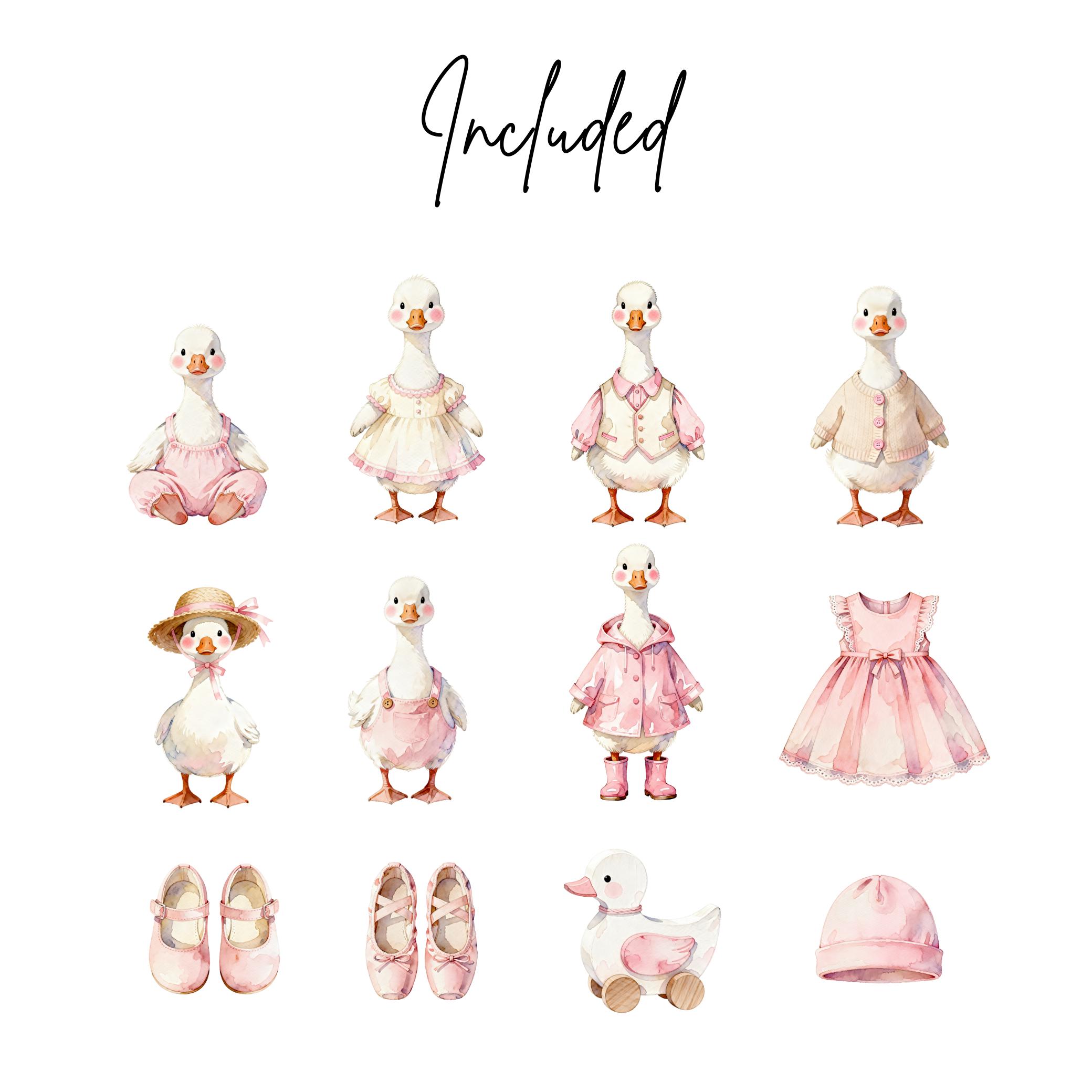 Sweet Goose Watercolor Clipart Bundle - Pink Pastel Baby Goose PNG Set ...