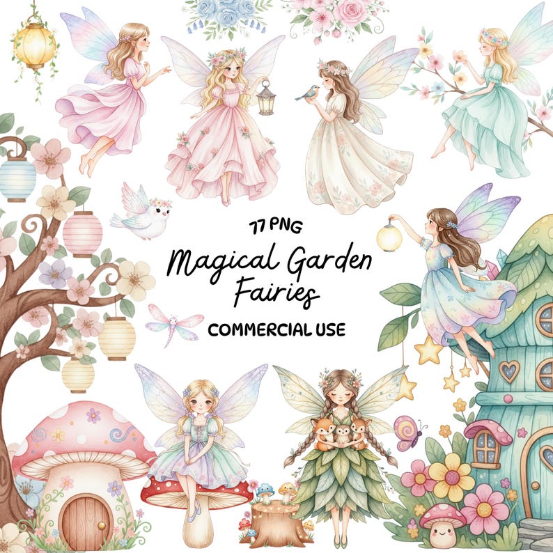Magical Garden Fairies Clipart Bundle – Kawaii Spring Fairy PNG ...