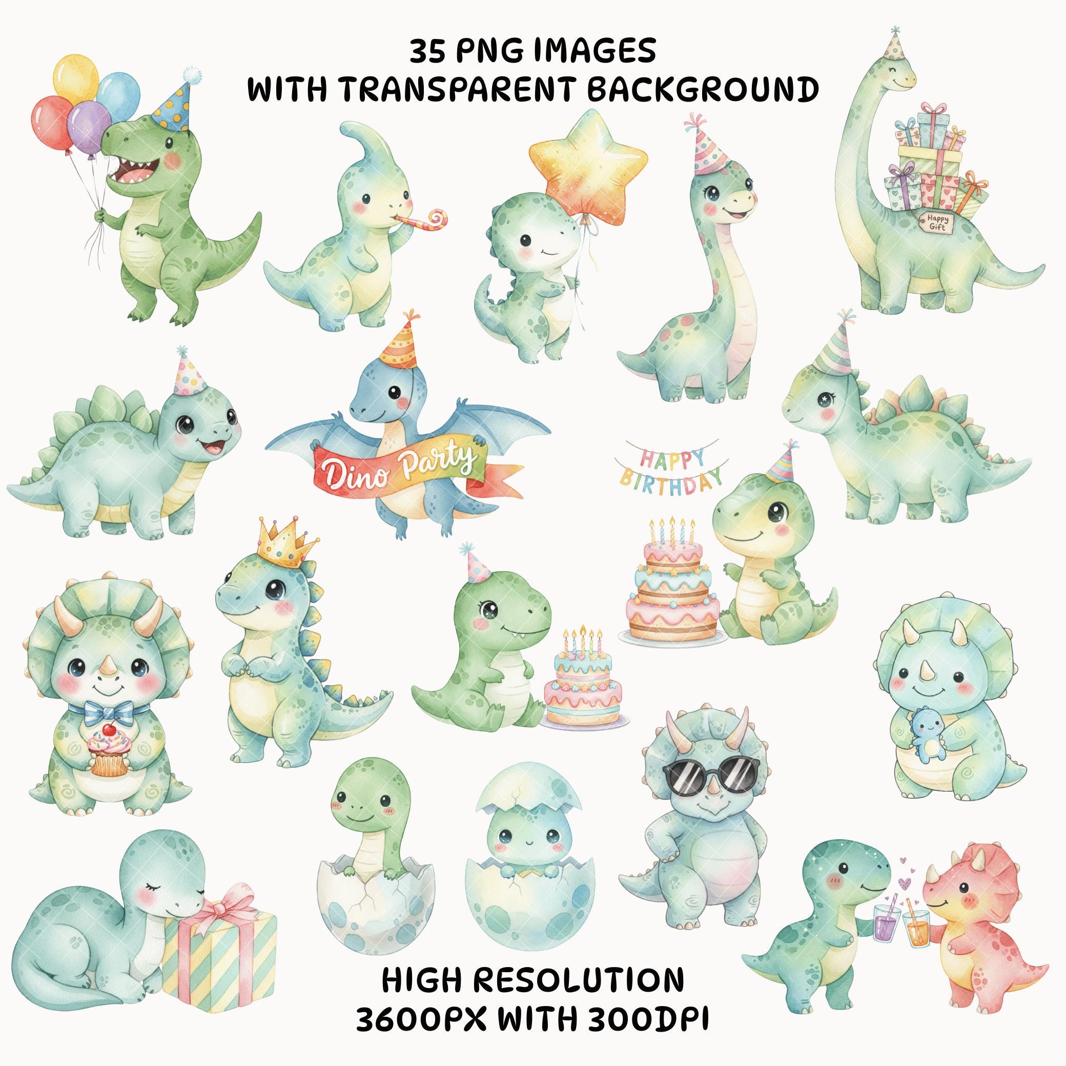 Dinosaur Clipart Bundle Cute Dino Party PNG Kawaii Watercolor Baby ...