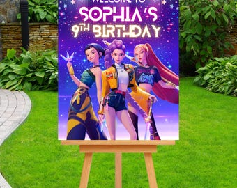 K-Pop Demon Hunters Birthday Welcome Sign | Printable Party Decoration | Editable Huntrix Demon Hunter Themed Birthday Party Sign | Template