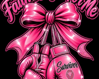 Stampa artistica per sopravvissuti al cancro: La fede ha combattuto per me, fiocco rosa, guantoni da boxe (download digitale)