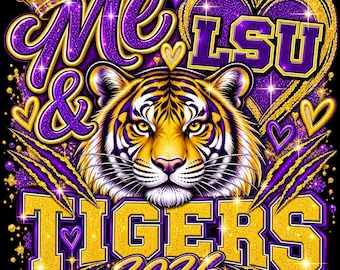 LSU Tigers 2026 Print – Glittery Tiger, Crown, Hearts (Digital Download)