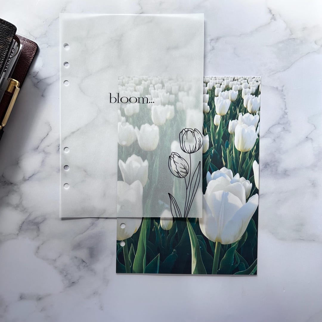 Spring Floral Planner Dashboard | White Tulip Vellum Binder Inserts (A5 ...