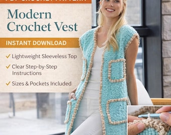 Modello per gilet all'uncinetto / tunica senza maniche con tasche (modello PDF)