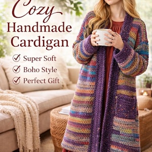 Cardigan Häkelanleitung PDF | Chunky Grandma Stripe, Übergroße Jacke