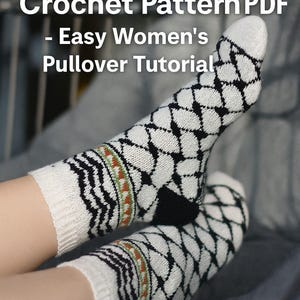 Patrón de tejido de calcetines nórdicos, diseño de rombos Fair Isle, patrón PDF