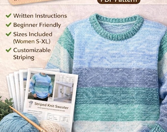 modèle de pull au crochet pdf | Pull rayé | Pull au crochet adapté aux débutants | Téléchargement numérique