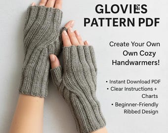 Easy Knit Fingerless Gloves Pattern | Ribbed Arm Warmers PDF | Knitting Pattern for Beginners