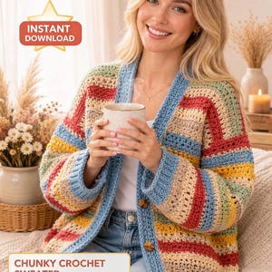 Patchwork Crochet Cardigan Pattern – Chunky Women's Jacket (PDF Pattern)