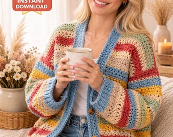Patchwork Crochet Cardigan Pattern – Chunky Women's Jacket (PDF Pattern)
