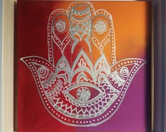 Hamsa hand Hand Painted Canvas, Custom Wall Art Decor, Zen Painting  Hippie art, Home decor,, Boho, Hippie decor