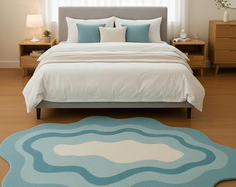 Cloud Shaped Kids Rug, Blue Wavy Nursery Rug