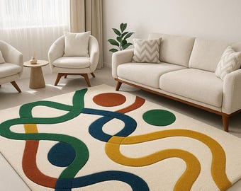 Hand Tufted Wool Area Rug – Modern Abstract Design, Custom Size