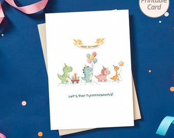 Dino Geburtstagskarte für Jungen, Kindergeburtstag Gruß, Dino Party Dekor (Digitaler Download)